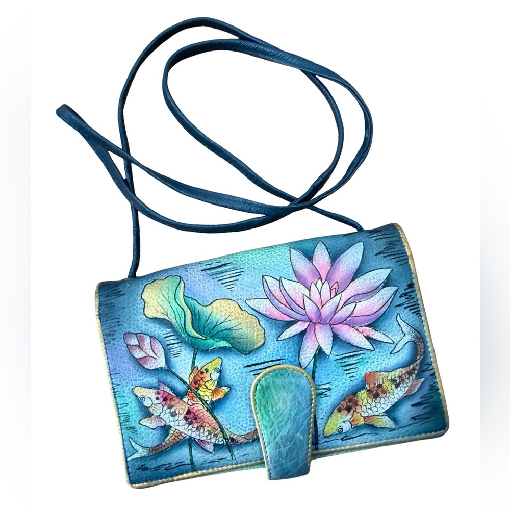 Anuschka Hand Painted Leather Crossbody Purse Wallet